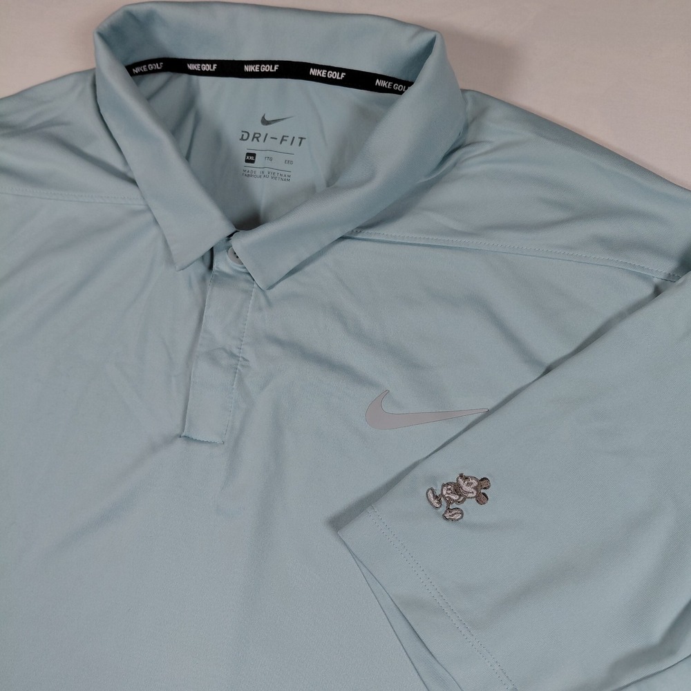 Nike Golf Disney Parks Mickey Mouse Dri-Fit Polo Shirt Blue XXL Mens Striped